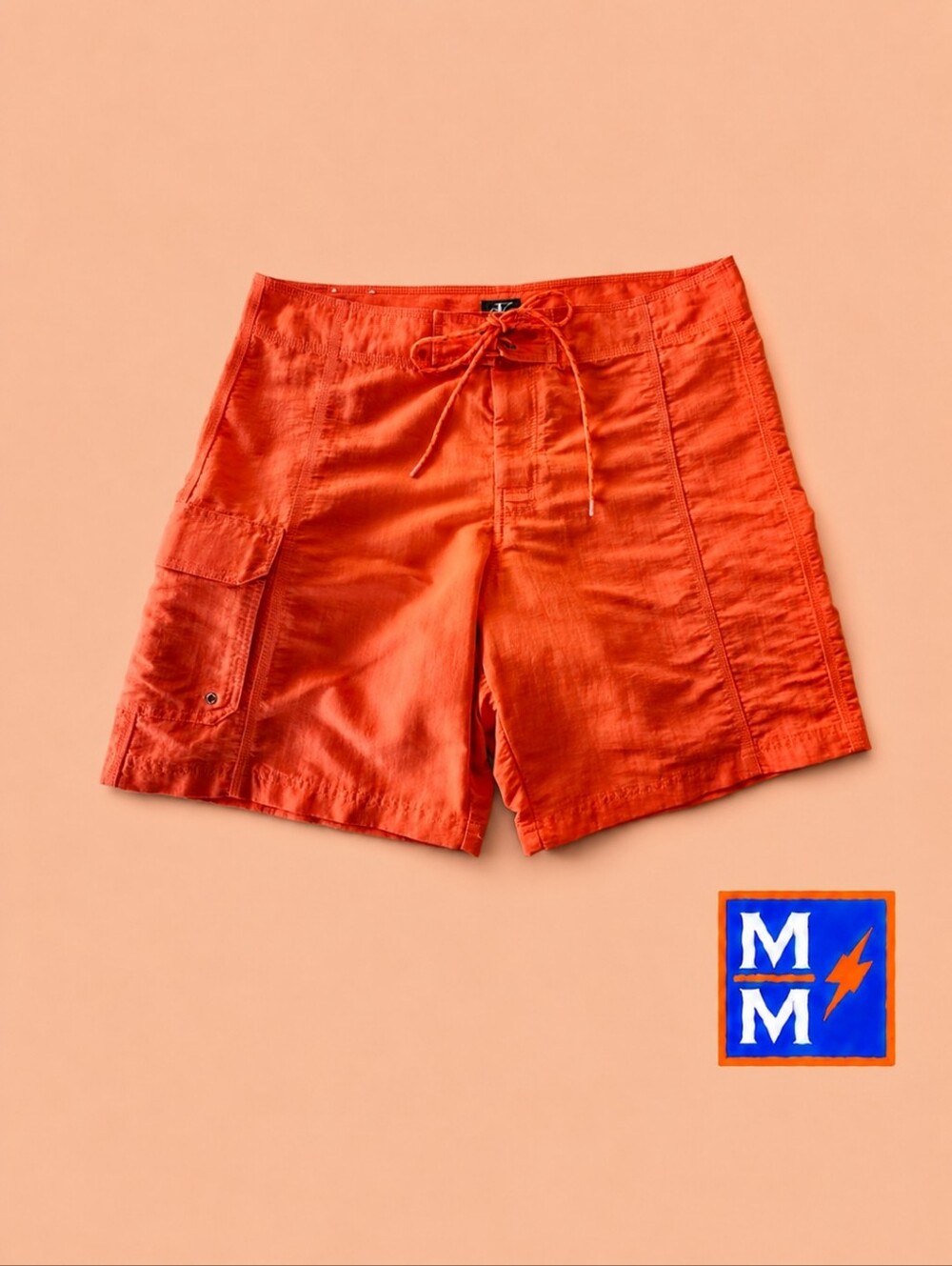 Calvin Klein Orange Cargo Swim Shorts with Drawstring. Large